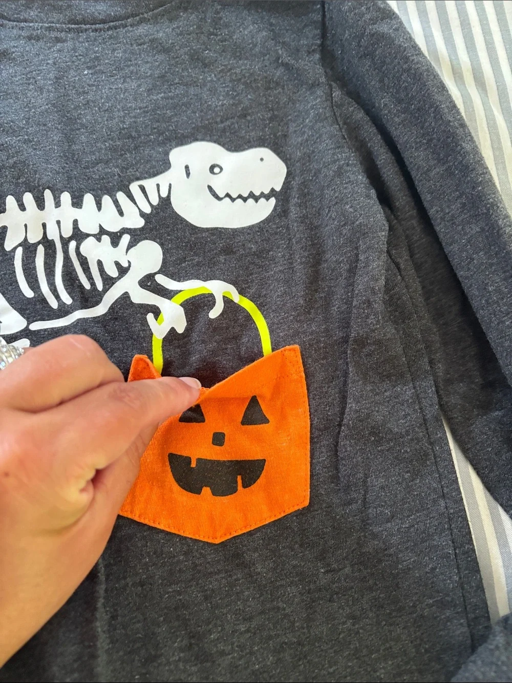 Kids Black Skeleton Halloween Set with Orange Pumpkin Pocket